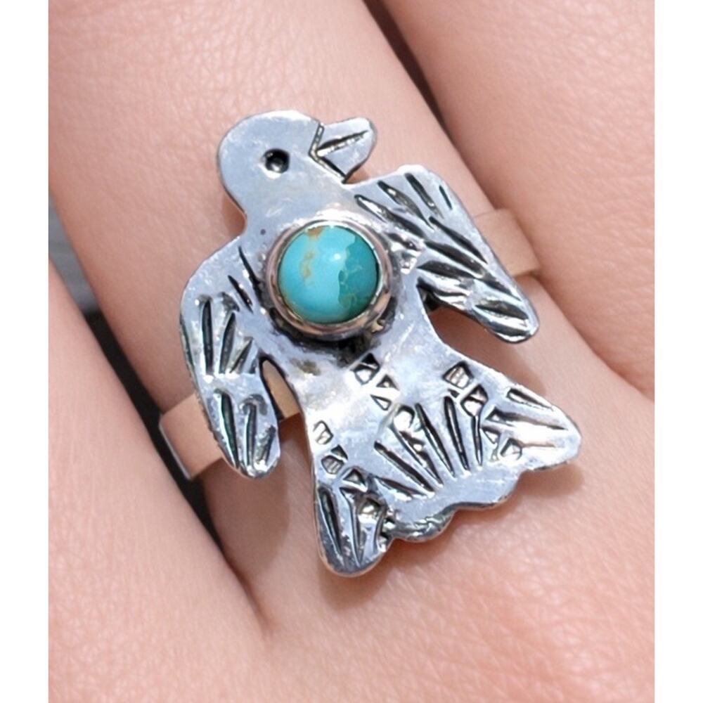 Thunderbird Turquoise Ring Sterling Silver Native Style Adjustable Southwestern